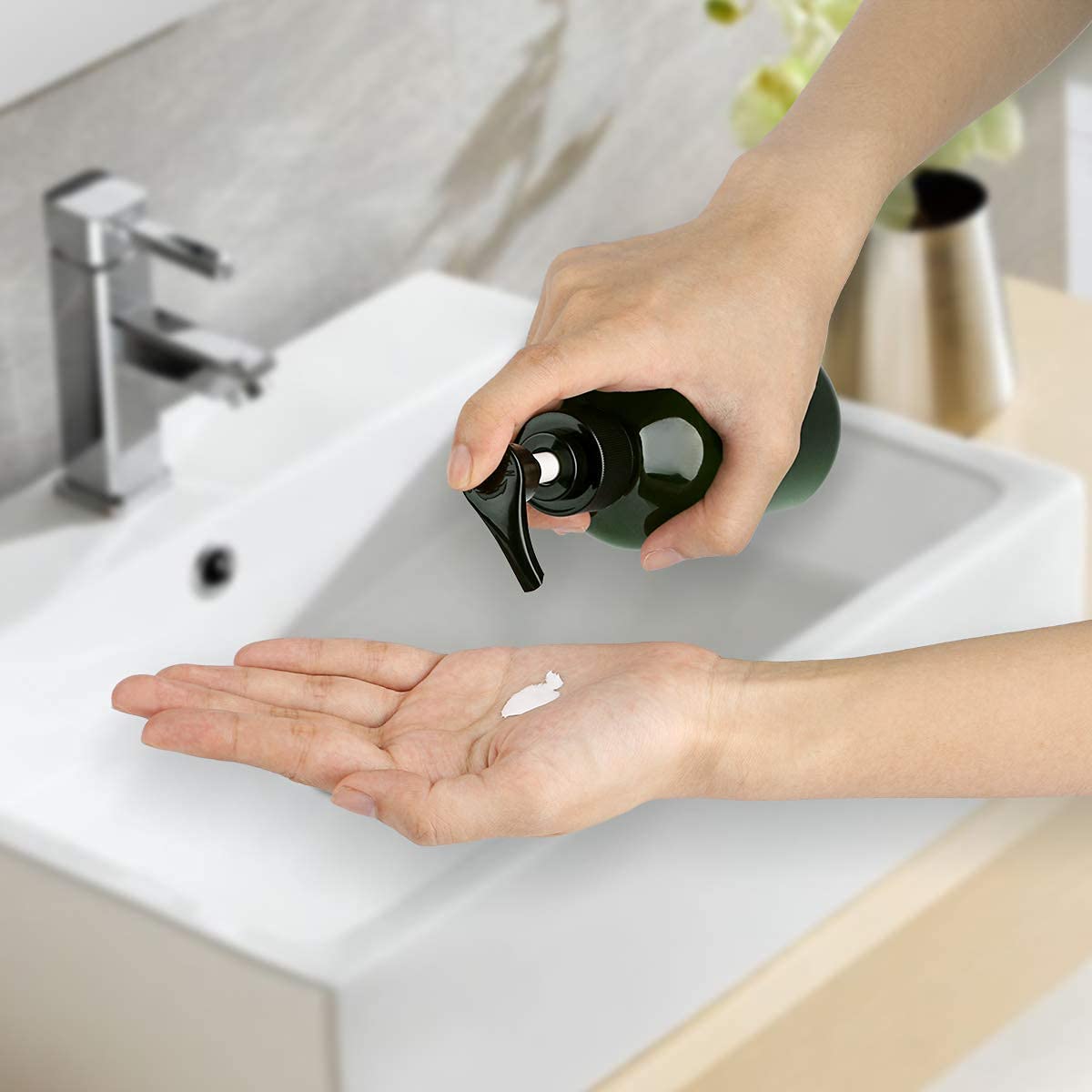 Forest Clay Shampoo Pump Bottle, Pack of 2 (300ml Size) Empty Bottle with Pump Multipurpose- Olive Green & Amber