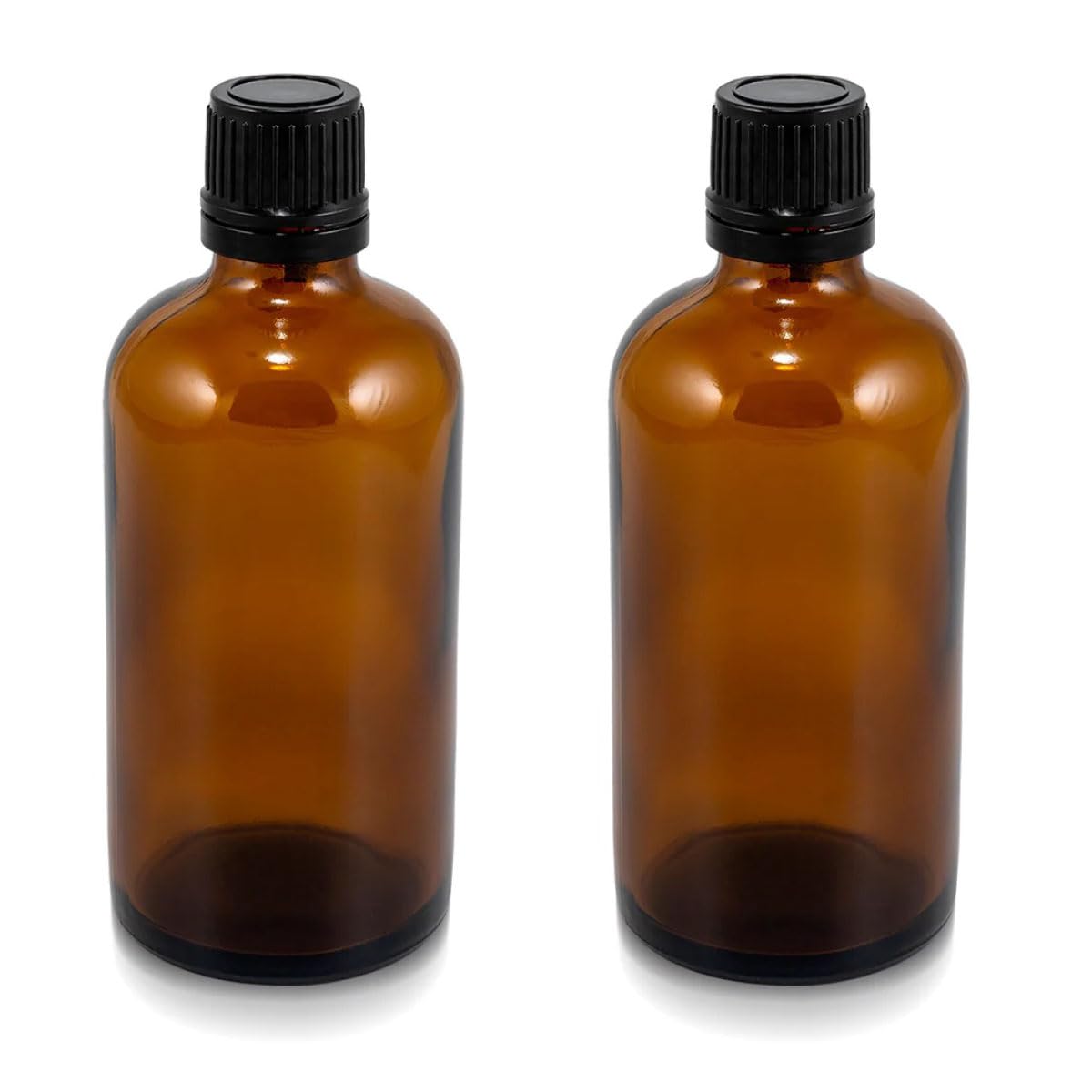 Forest Clay 100 ml Amber Round Empty Glass Bottle + Euro Dropper + Black Cap, Refillable, Reusable, Leak Proof for Essential Oils, Blends, DIY Perfumes & Face Oil Set of 2