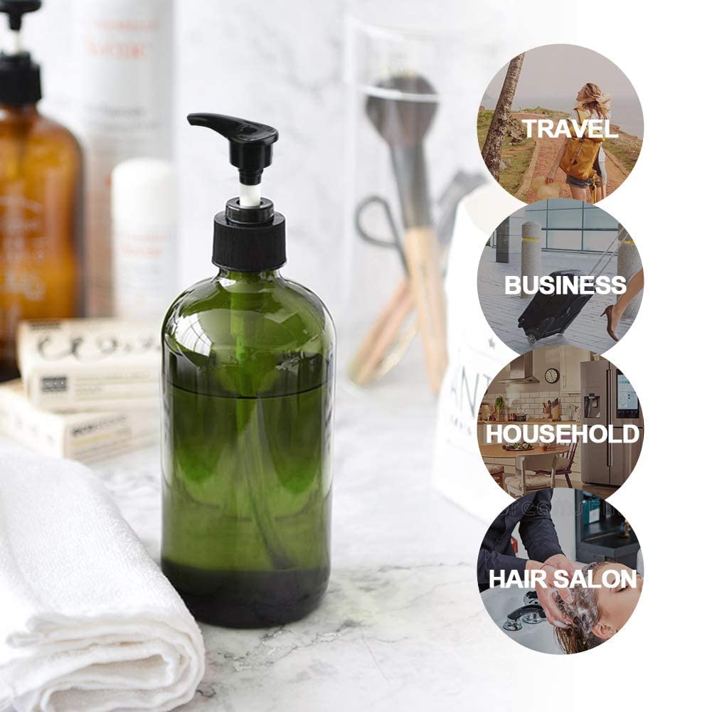 Forest Clay Shampoo Pump Bottle, Pack of 2 (300ml Size) Empty Bottle with Pump Multipurpose- Olive Green & Amber