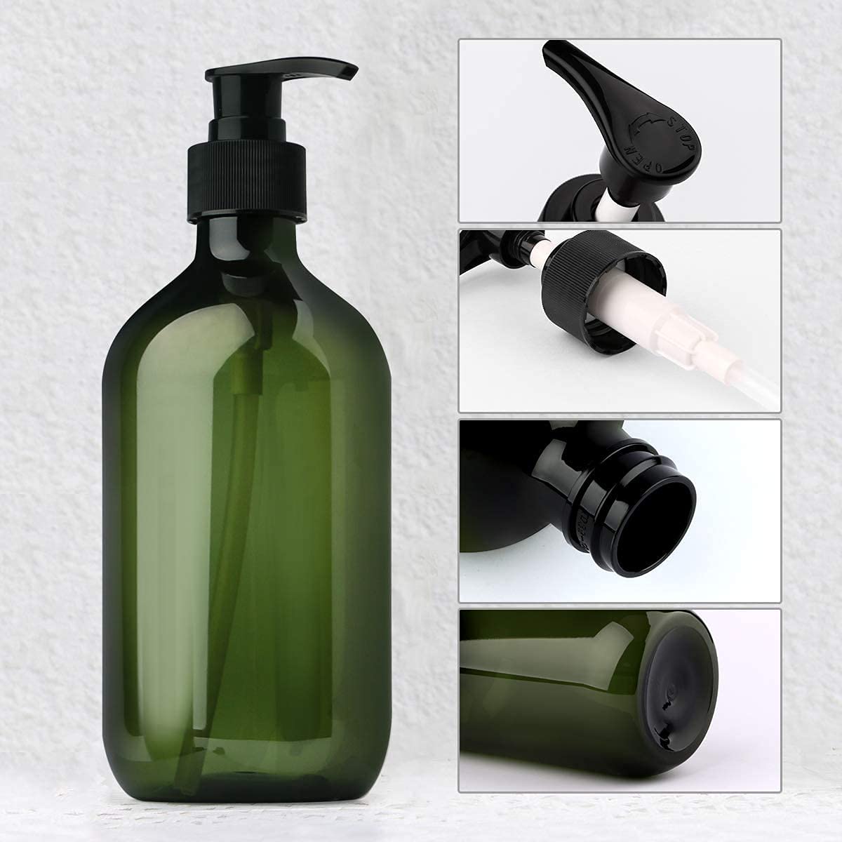 Forest Clay Shampoo Pump Bottle, Pack of 2 (300ml Size) Empty Bottle with Pump Multipurpose- Olive Green &amp; Amber
