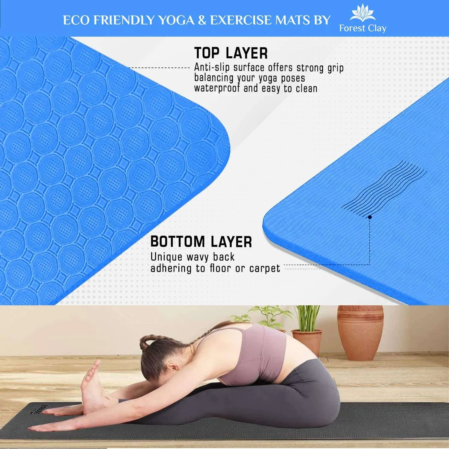 Premium 6mm TPE Material Non-Slip Yoga & Fitness Mat for All Types of Yoga, Pilates & Floor Workouts (72"L x 24"W x 6mm Thick)