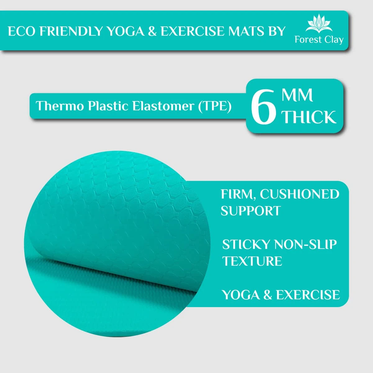 Premium 6mm TPE Material Non-Slip Yoga & Fitness Mat for All Types of Yoga, Pilates & Floor Workouts (72"L x 24"W x 6mm Thick)