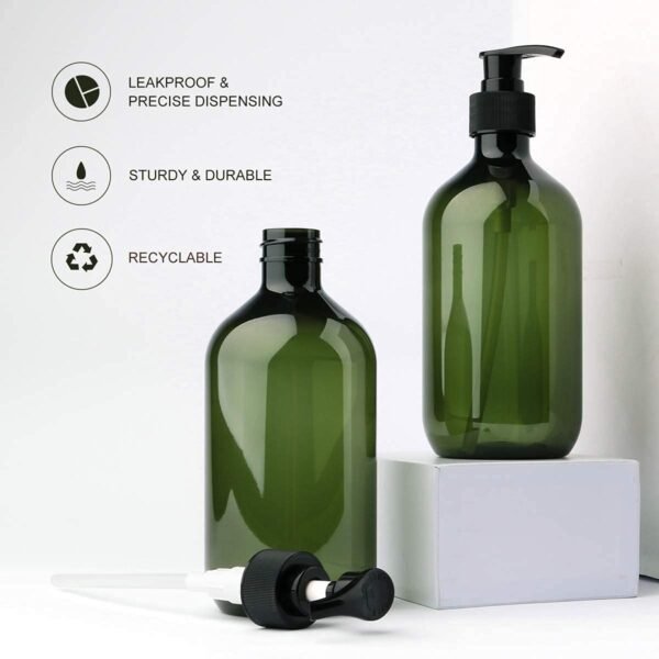 Forest Clay Shampoo Pump Bottle, Pack of 2 (300ml Size) Empty Bottle with Pump Multipurpose- Olive Green & Amber - Image 5