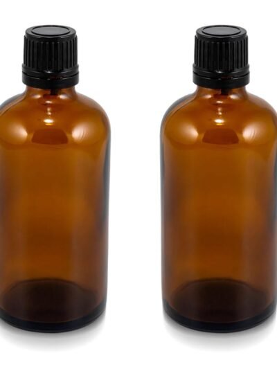 Forest Clay 100 ml Amber Round Empty Glass Bottle + Euro Dropper + Black Cap, Refillable, Reusable, Leak Proof for Essential Oils, Blends, DIY Perfumes & Face Oil Set of 2